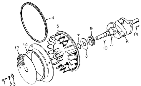 Crankshaft And Flywheel Diagram and Parts List for 1914 145986100-145986399-146986100-146986399 Cub Cadet Lawn Tractor